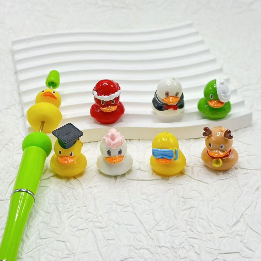 Mini Cute Baby Duck Pen Topper Acrylic Beads, Random Mix, Around 24MM Tall