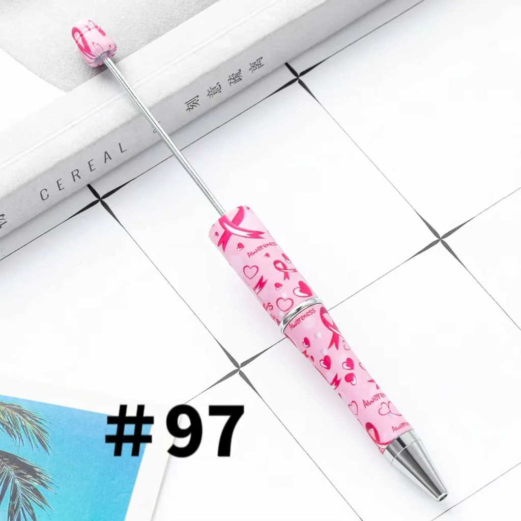 Pink Breast Cancer Awareness Ribbon with Heart Printed Beadable Pens Number 97