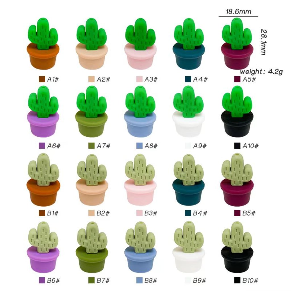 Cactus Flower Pot 3D Silicone Focal Beads