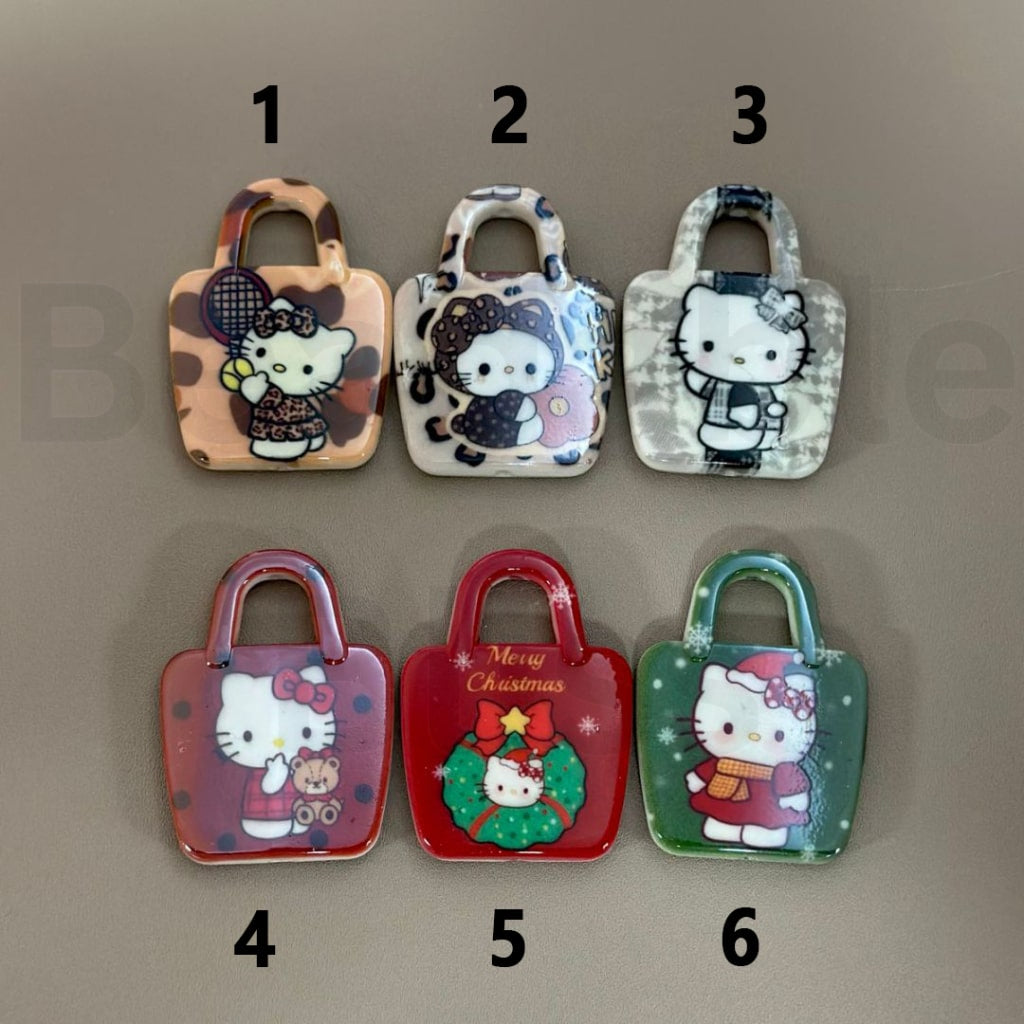 Cute HK Kitten Cat Prints Hand Bag Acrylic Beads, Around 50*37MM, Please Read the Description