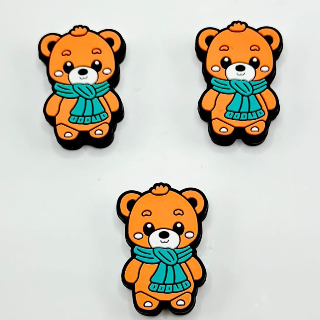 Little Cute Orange Bear in a Cute Teal Scarf Silicone Focal Beads