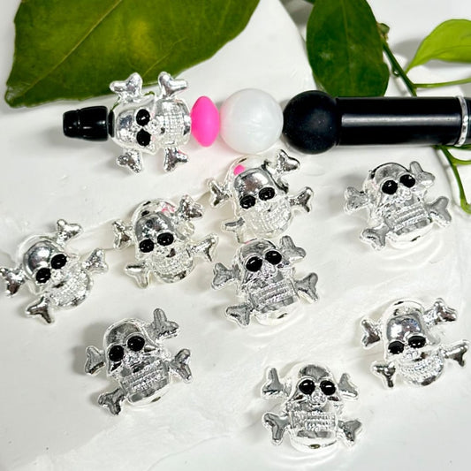 Vivid Silver Alloy Skeleton Skull Head Horror Beads, Around 19*23MM