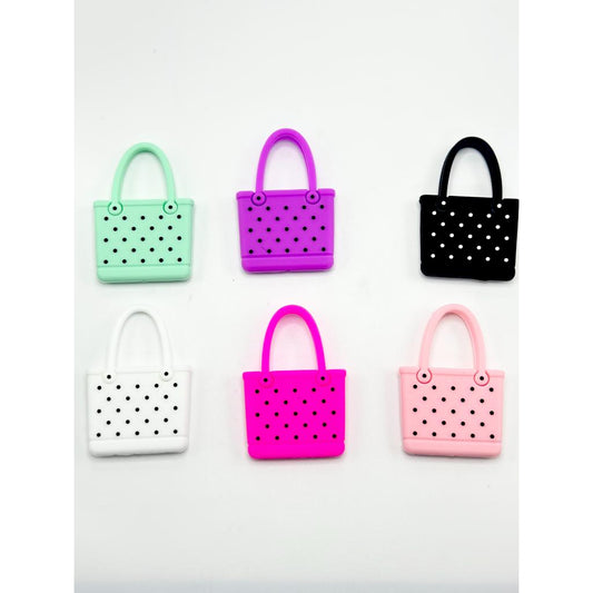 Large Handbag Basket with Small Black Spots Silicone Focal Beads, 406MM