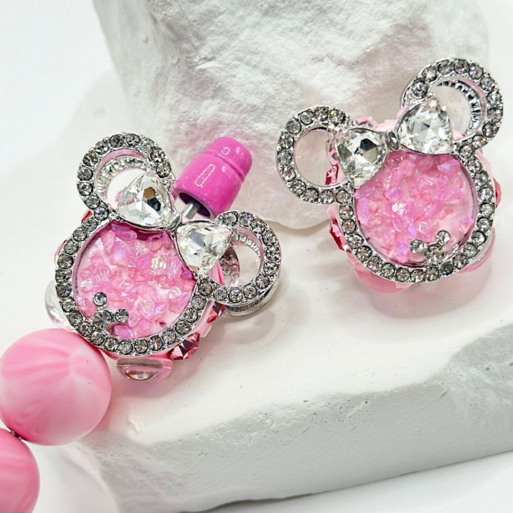 Bling Bling Silver Alloy Micki Mouse Head with Clear Bowknot Rhinestone Oval Pearls Little Stones, 30*27MM