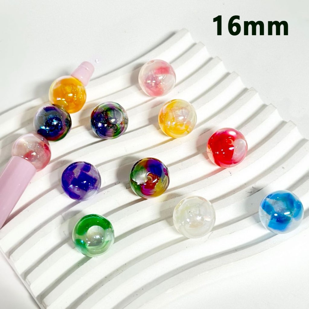 UV Finish Colorful Glittery Round Acrylic Beads, Random Mix, 16MM