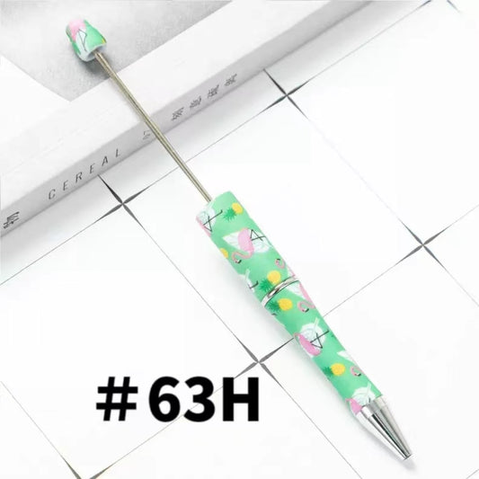 Green Floral with Colorful Flowers Printed Beadable Pens Number 63H