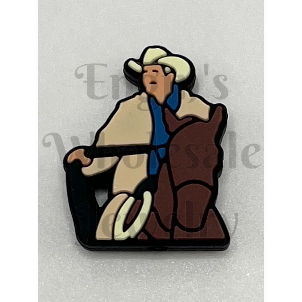 Cowboy Riding Horse Silicone Focal Beads