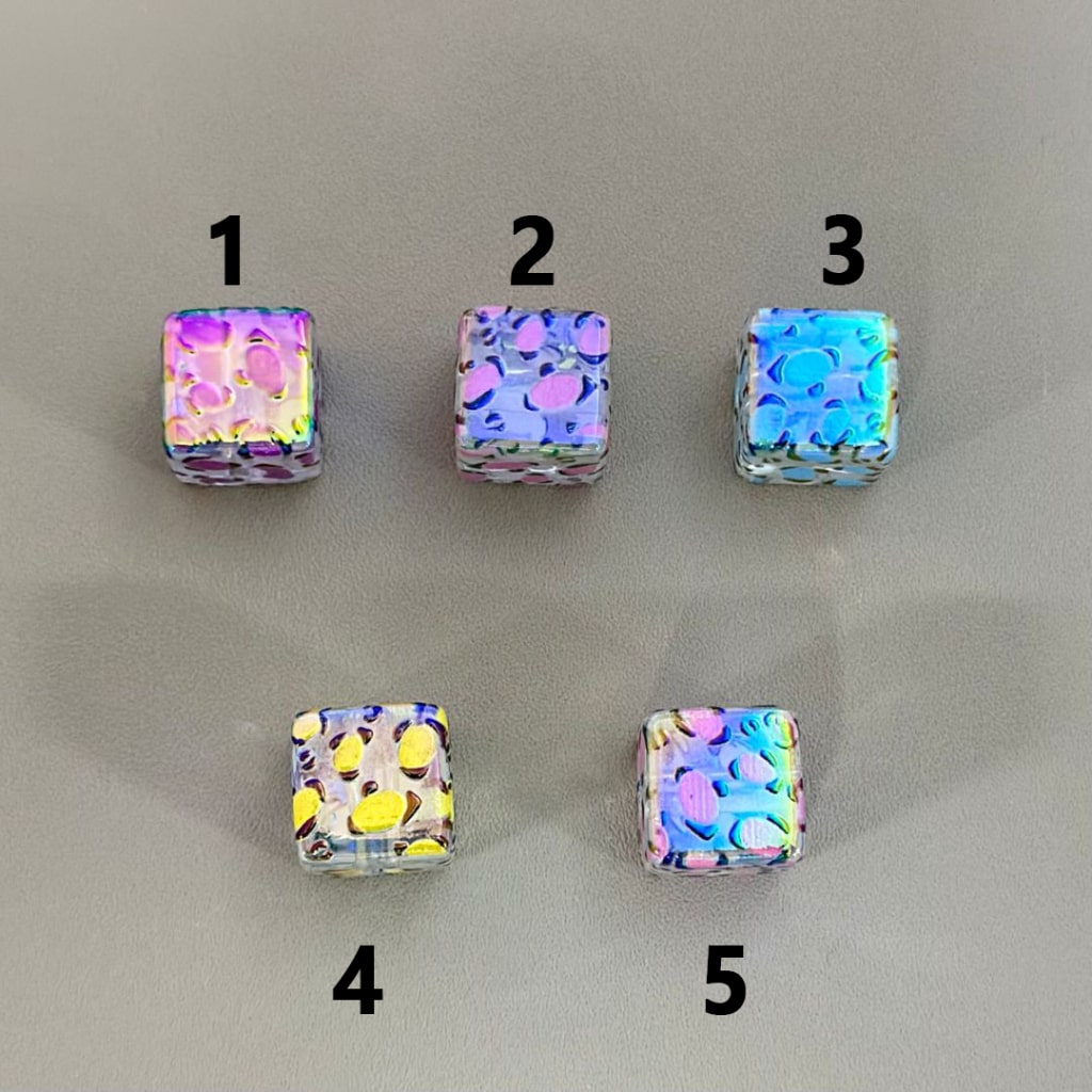 UV Finish Colorful Spots Clear Cube Square Acrylic Beads, 14MM, Please Read the Description