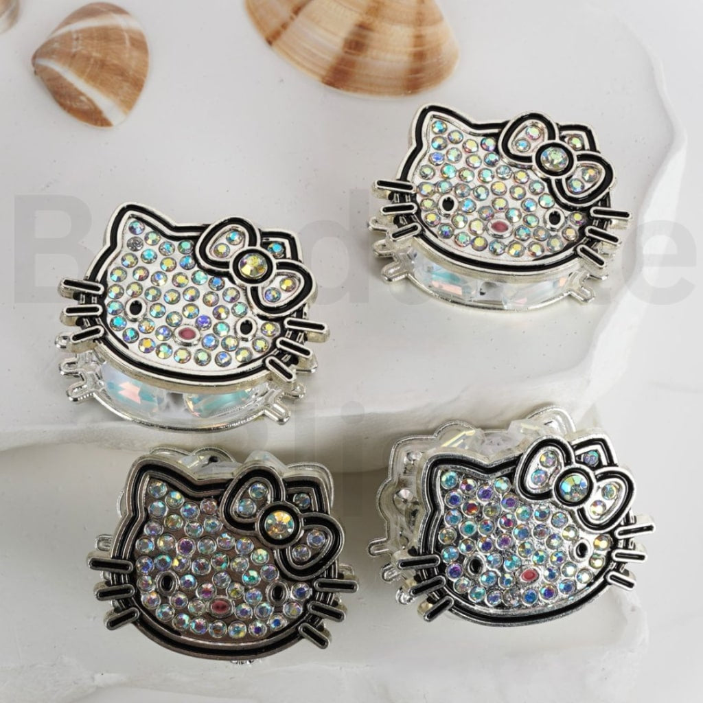 Fancy Bling Bling Silver Black Alloy HK Cat Kitten with AB Rhinestones Round Clay Beads, Around 32*24MM