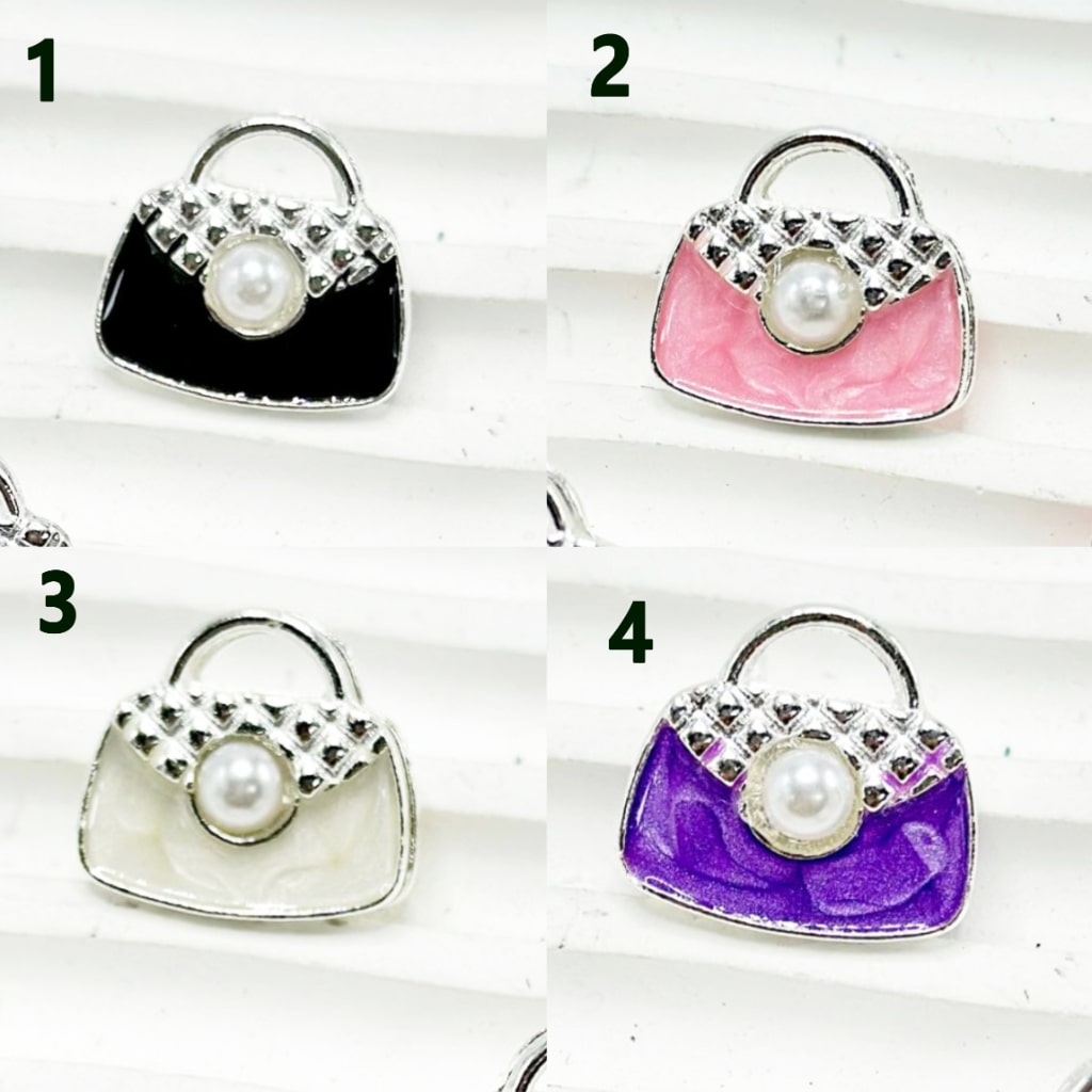 Mini Cute Multi-Color Alloy Lady Handbag with White Pearls Beads, Around 16*18MM