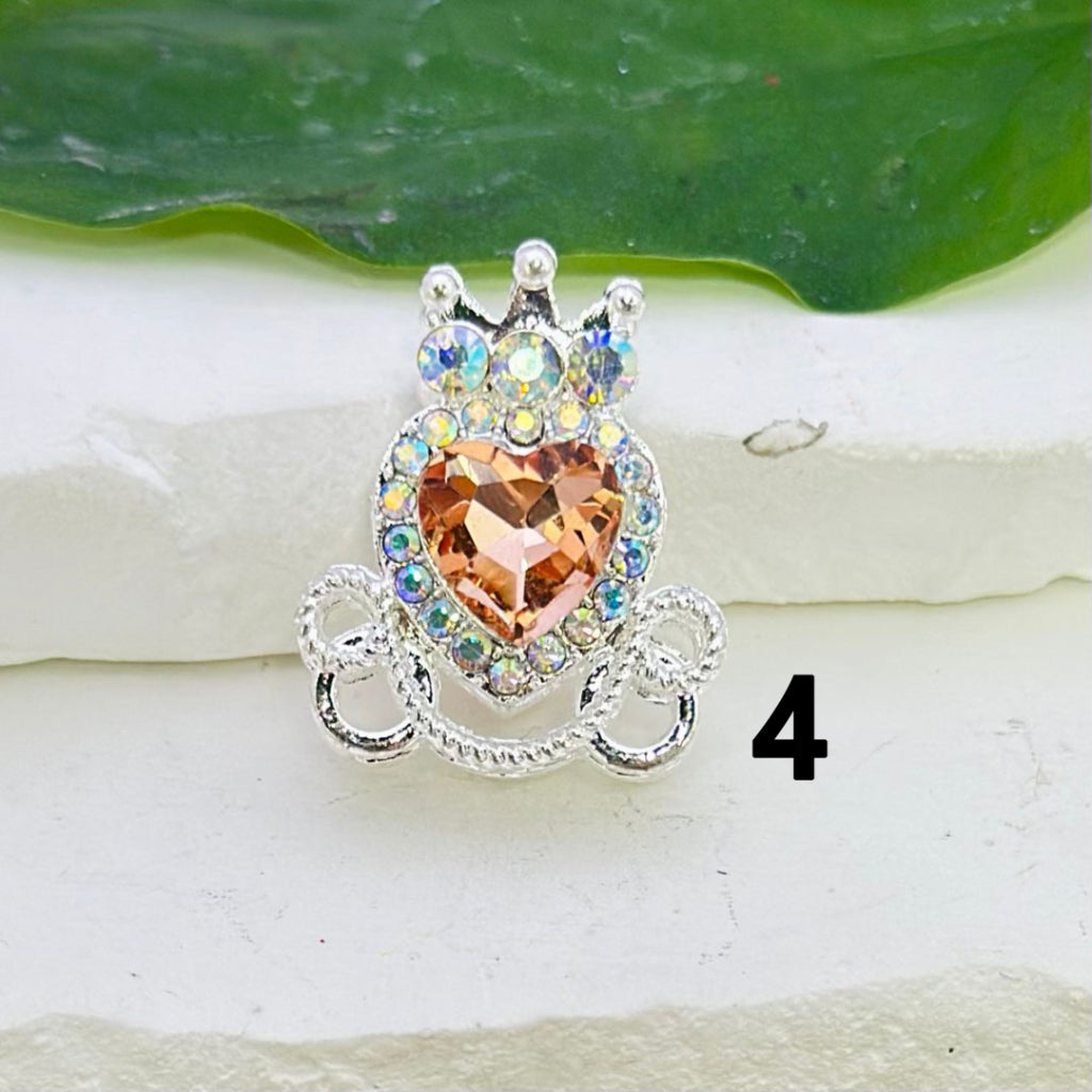 Bling Bling Silver Alloy Heart Crown with Mini AB Rhinestones Colorful Heart Rhinestones Beads, Around 26*22MM