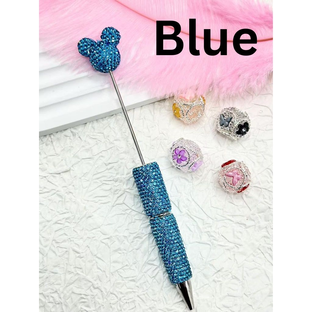 Beadable Pens with Clay Rhinestones Covered the Entire Pen with Mouse Head Pen Topper Head