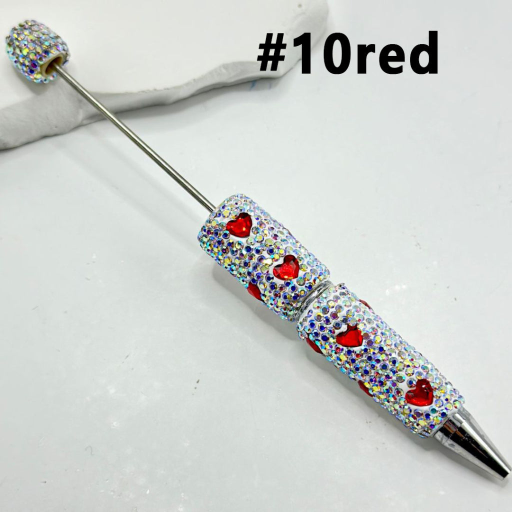 Beadable Clay Pens with Multi-Color Hearts Mini AB Rhinestones Covered the Entire Pen