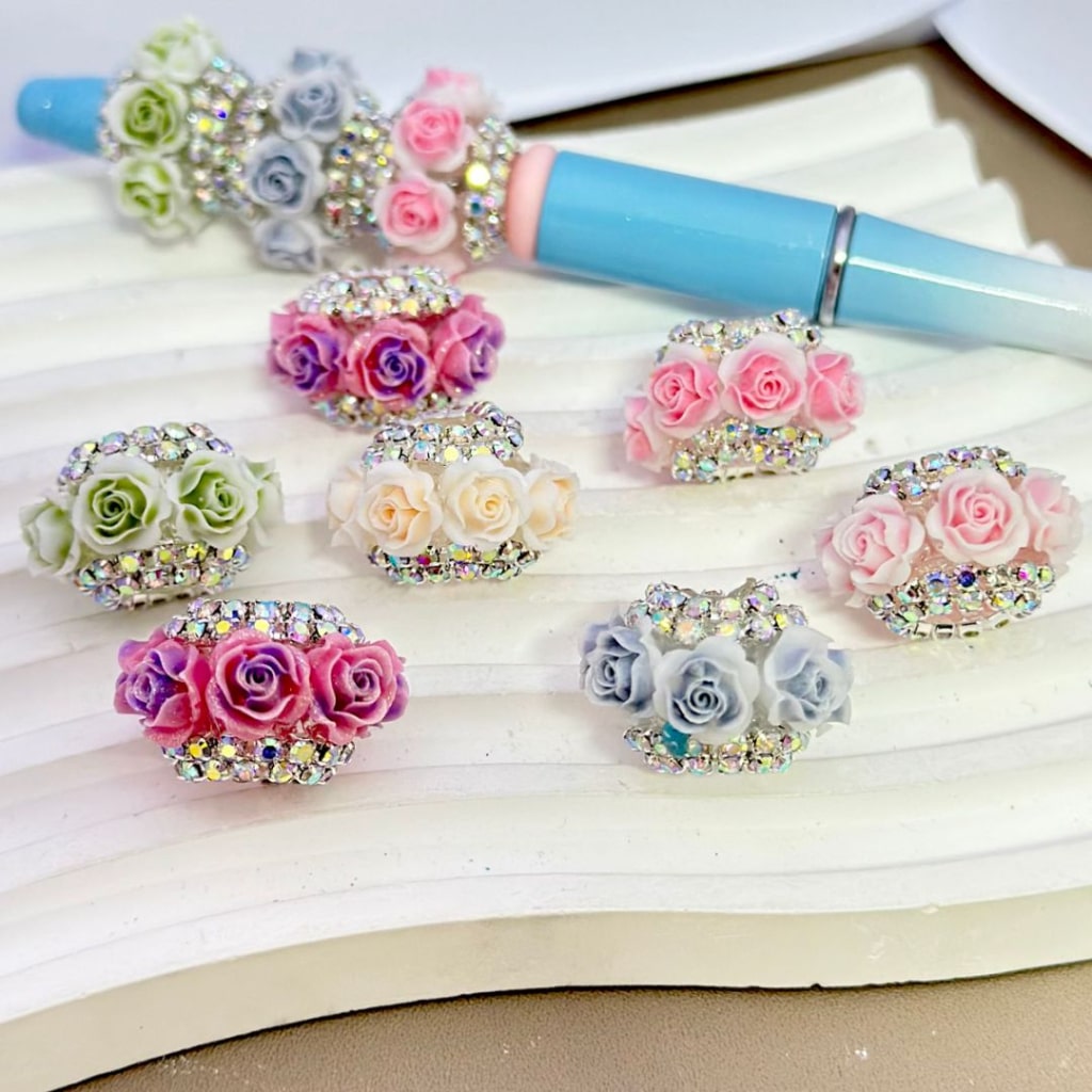 Bling Bling Clear Acrylic Beads with Colorful Mini Cute Flowers AB Rhinestones, Random Mix, 14*22MM