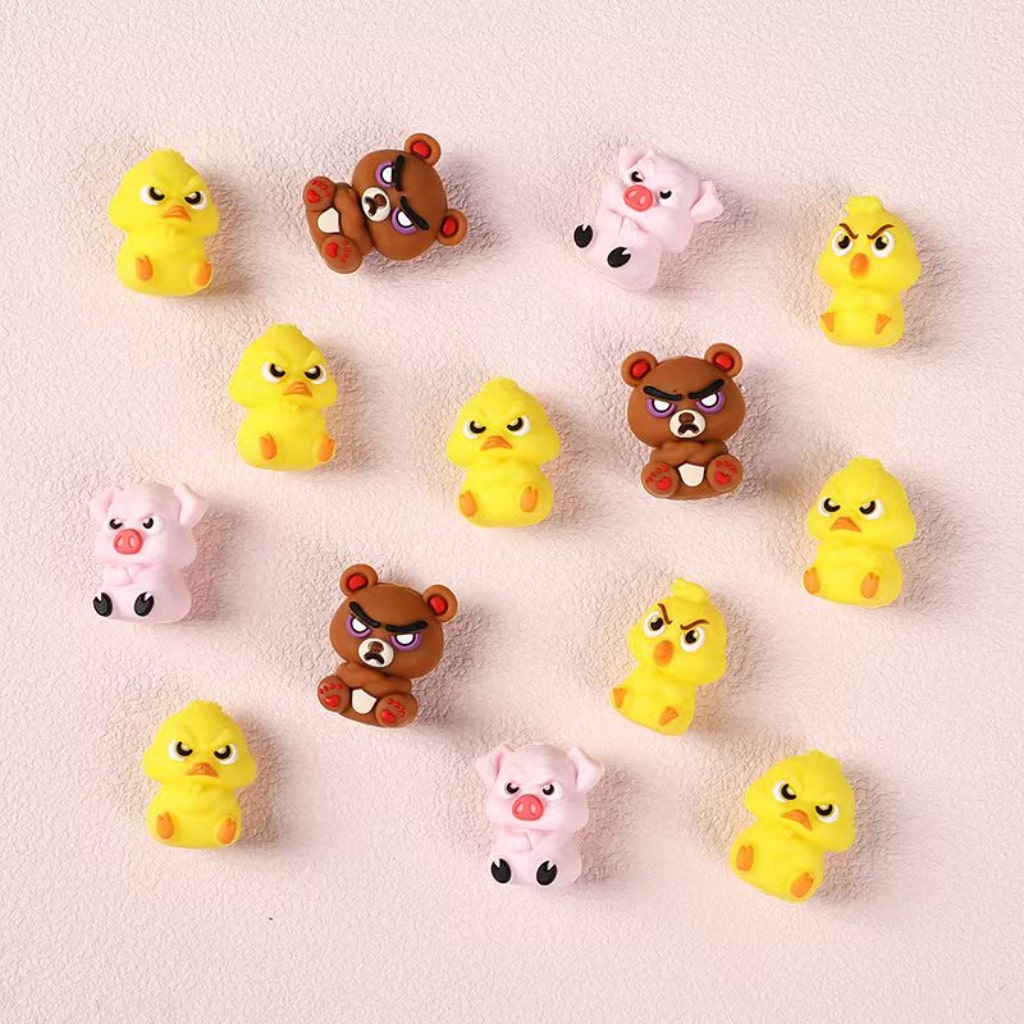 3D Mini Cute Angry Bear Pig Duck Chicken Animal Silicone Focal Beads