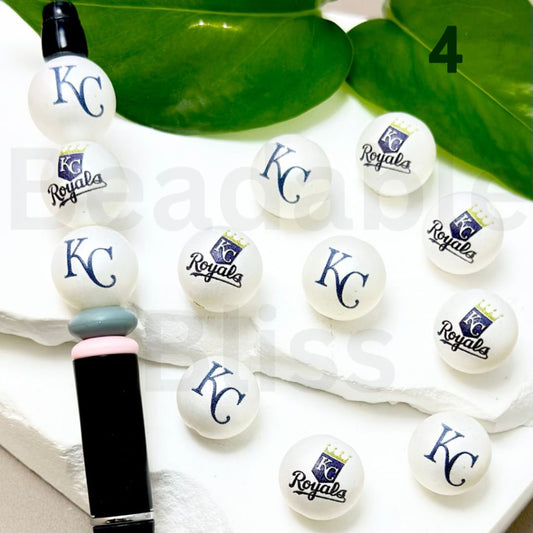 USA America Baseball Team Kansas City Roya Sports Frosted Matt White Round Acrylic Beads, 16MM, Random Mix