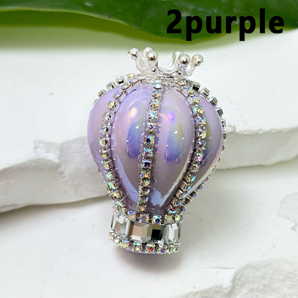 UV Finish Candy Color Hot Air Balloon Acrylic Beads with Silver Alloy Crown AB Rhinestones Chains, Around 36*25MM