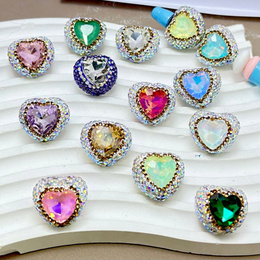 Fancy Bling Bling White Heart Clay Beads with Large Colorful Heart Rhinestones Mini AB Rhinestones, Around 20*17MM