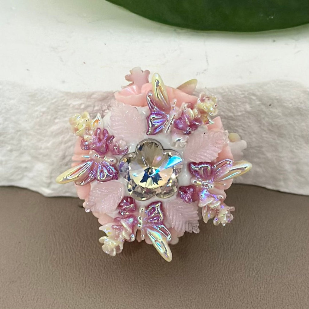 Delicate Fancy Colorful Cute Flowers Leaves Shiny Flower Rhinestones White Clay Beads, Around 25MM