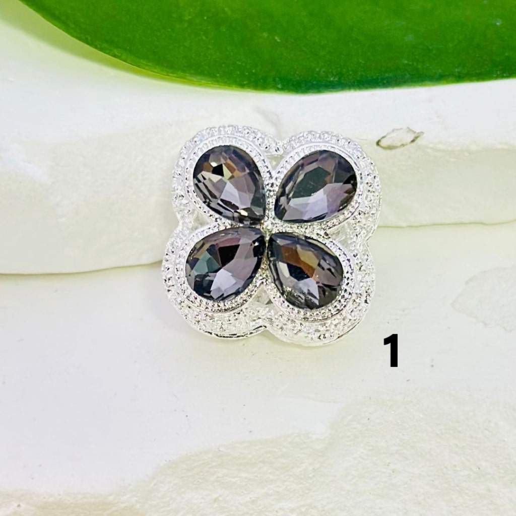 Exquisite Fancy Hollow Silver Alloy Four-Leaf Clover Beads with Colorful Shiny Rhinestones, Around 19*19MM