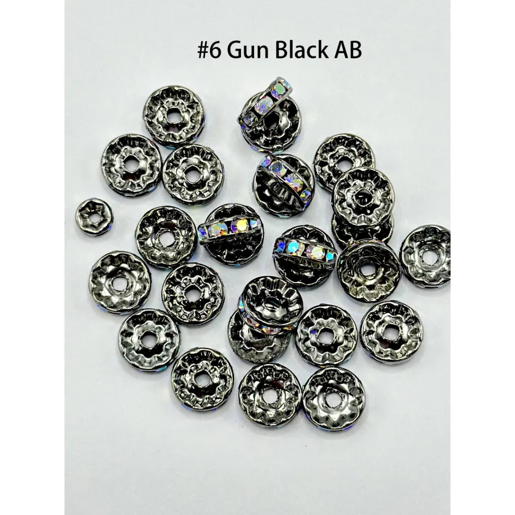 Straight Flat Round Metal Spacers with Rhinestones in Solid Colors, 10mm