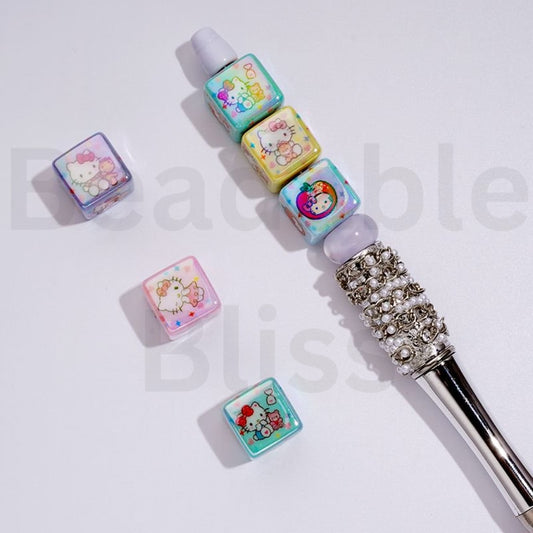 UV Coating Cute Sanri HK Kitten Cube Square Acrylic Beads, 14MM, Random Mix