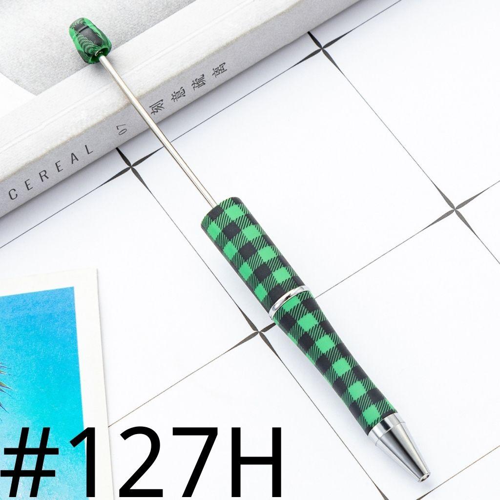 Green Black Checkered Plaid Printed Beadable Pens Number 127H