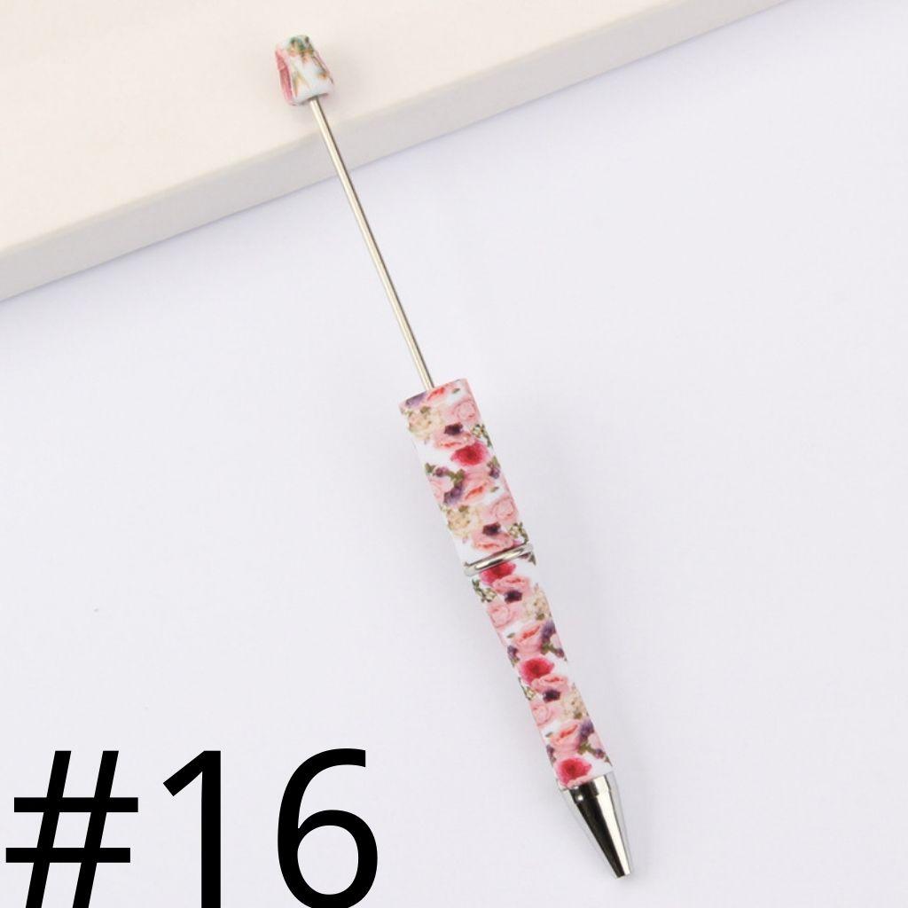 Pink Flower Printed Beadable Pens Number 16