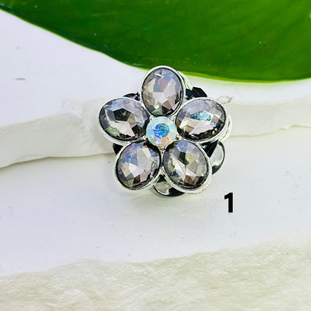 Delicate Fancy Silver Alloy Flowers with Colorful & AB Rhinestones Oval Pearls Clay Beads, Around 26MM