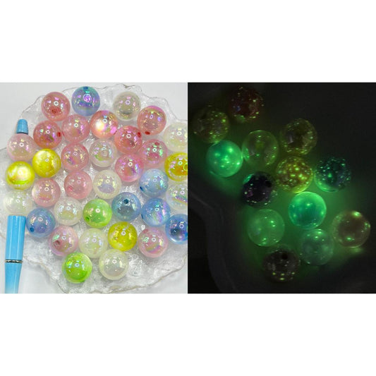 Cat Eye Style UV Finish Glittery Luminous Round Acrylic Beads, Random Mix, 20MM