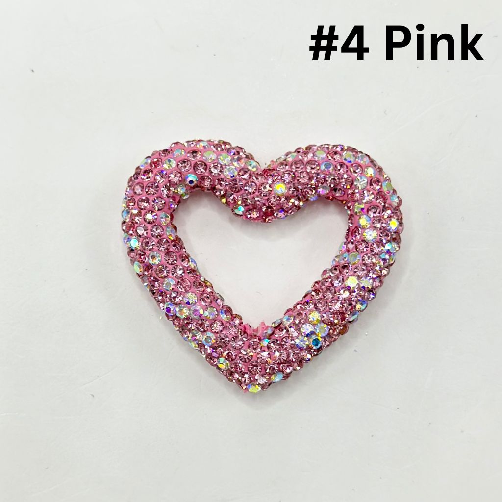 Bling Bling Heart Frame Clay Beads with Rhinestones, 48MM by 42MM