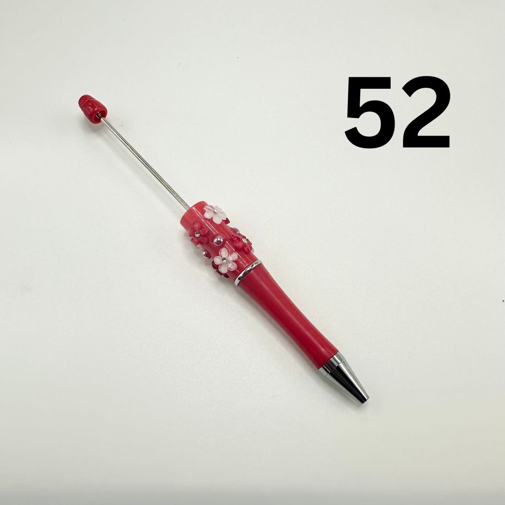 Beaded Pens in Solid Colors with Acrylic Flower and Clear Rhinestone