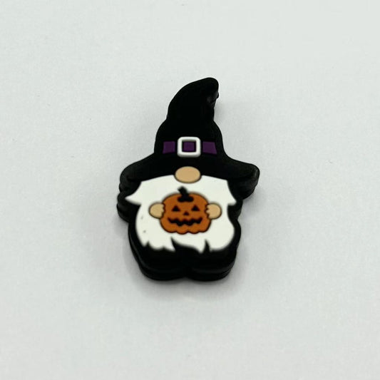 Little Gnome Dwarf with Magic Hat Holds a Pumpkin Silicone Focal Beads