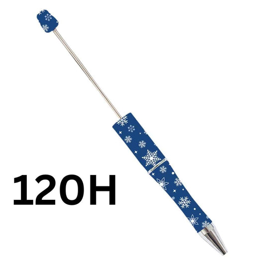 Dark Blue Stars Snowflakes Christmas Printed Beadable Pens Number 120H