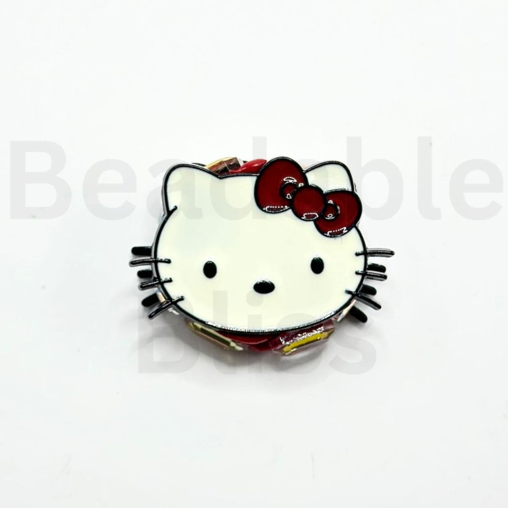 Exquisite Colorful Alloy Sanri HK Kitten Cat Head with Shiny Rhinestones Clay Beads, Around 32*22MM