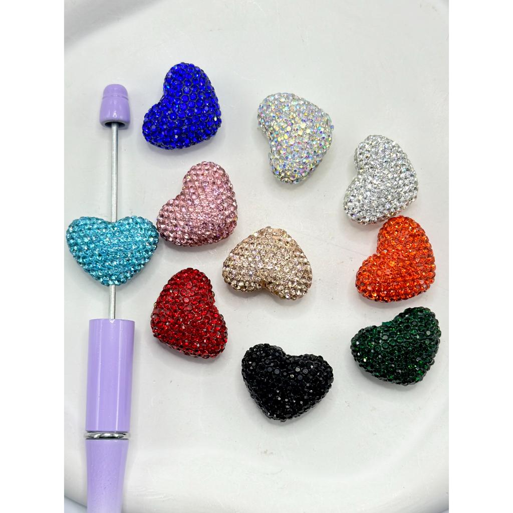 Solid Heart Clay Beads with Rhinestones, 18mm by 24mm ZY