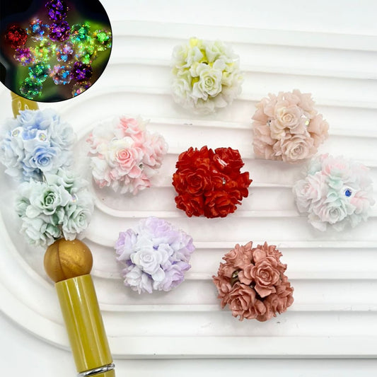 Luminous Ombre Colorful Cute Flowers AB Rhinestones Round Clay Beads, Random Mix, Around 24MM