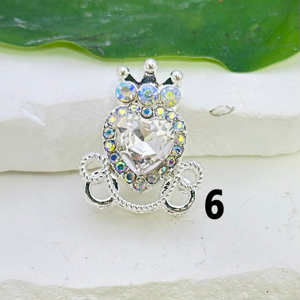 Bling Bling Silver Alloy Heart Crown with Mini AB Rhinestones Colorful Heart Rhinestones Beads, Around 26*22MM