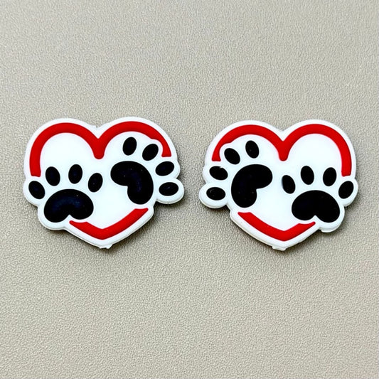 Cute Heart with Paw Prints Love Valentines Silicone Focal Beads