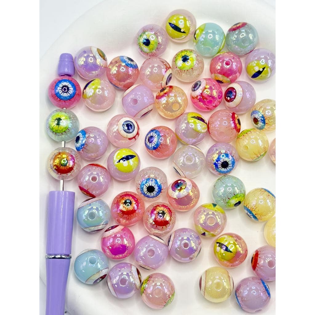 Scary Eye Prints Acrylic Beads in Solid Colors, Random Mix, 16MM