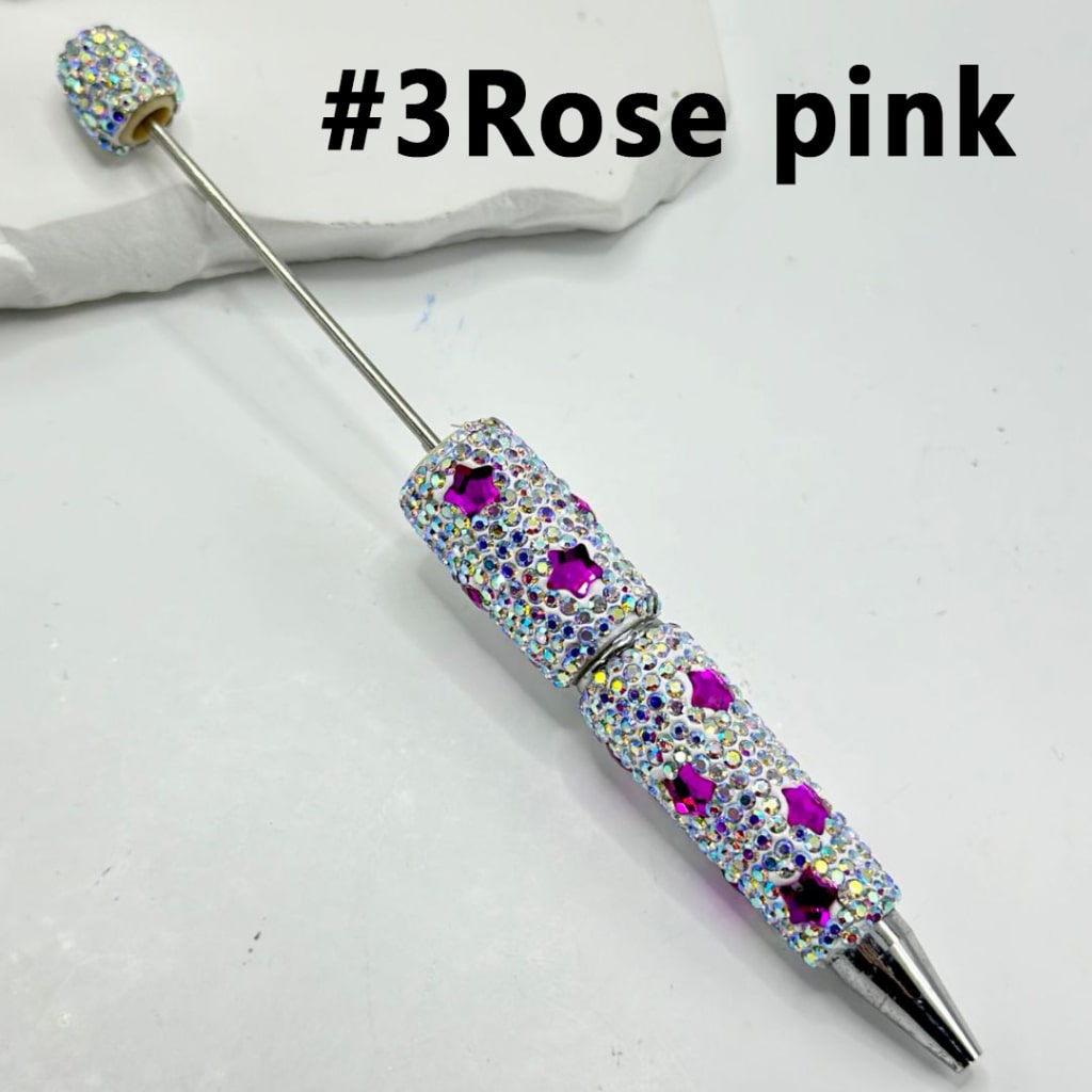 Beadable Clay Pens with Multi-Color Stars Mini AB Rhinestones Covered the Entire Pen