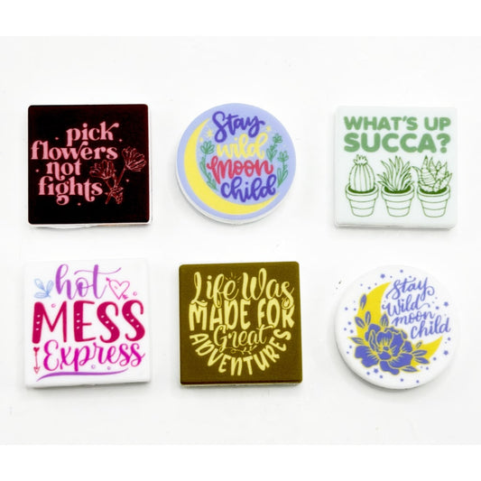 Pick Flowers Not Fights Stay Wild Moon Child What's UP Succa Hot Mess Express Like Was Made For Great Adventures Silicone Focal Beads, Random Mix