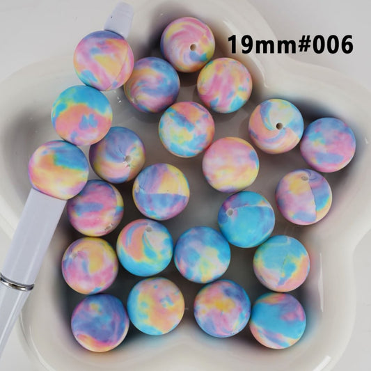 Large Colorful Abstract Prints Round Printed Silicone Beads 19MM, Number 006