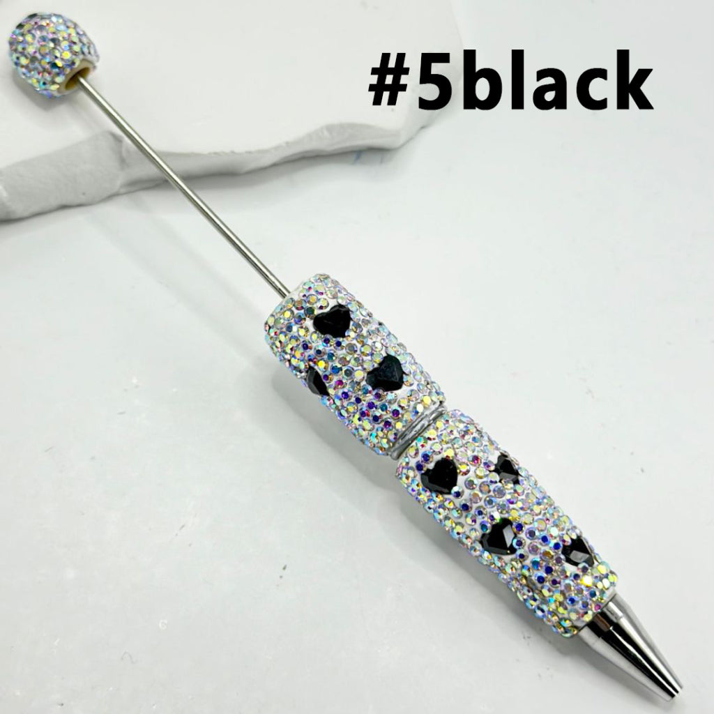 Beadable Clay Pens with Multi-Color Hearts Mini AB Rhinestones Covered the Entire Pen