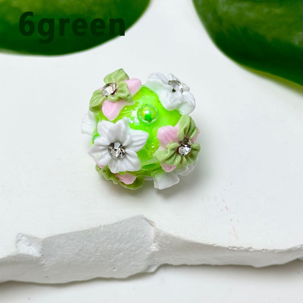 Mini Cute Colorful Flowers Clear Rhinestone Inside Shiny Pearls Round Acrylic Beads, Around 22MM