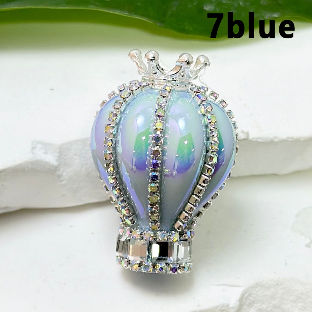 UV Finish Candy Color Hot Air Balloon Acrylic Beads with Silver Alloy Crown AB Rhinestones Chains, Around 36*25MM