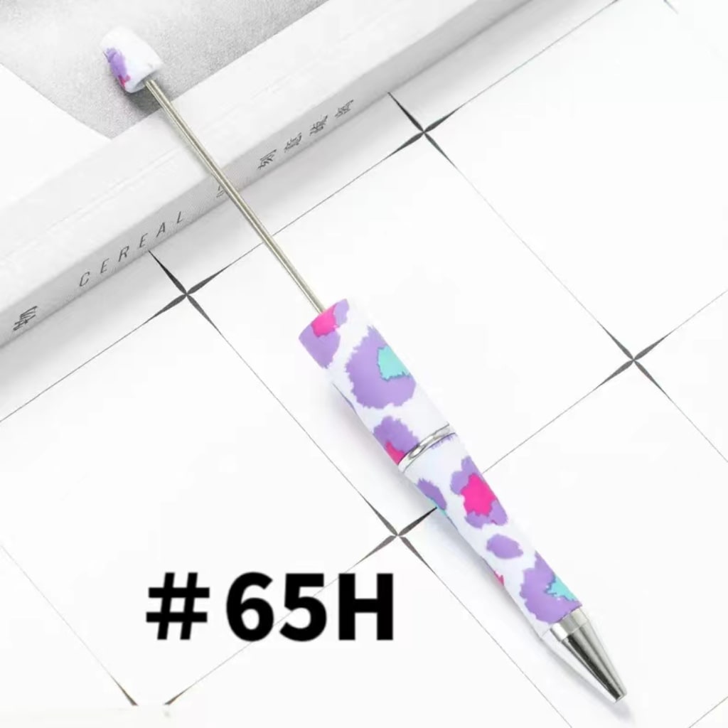 White Floral with Pink Flowers Printed Beadable Pens Number 65H