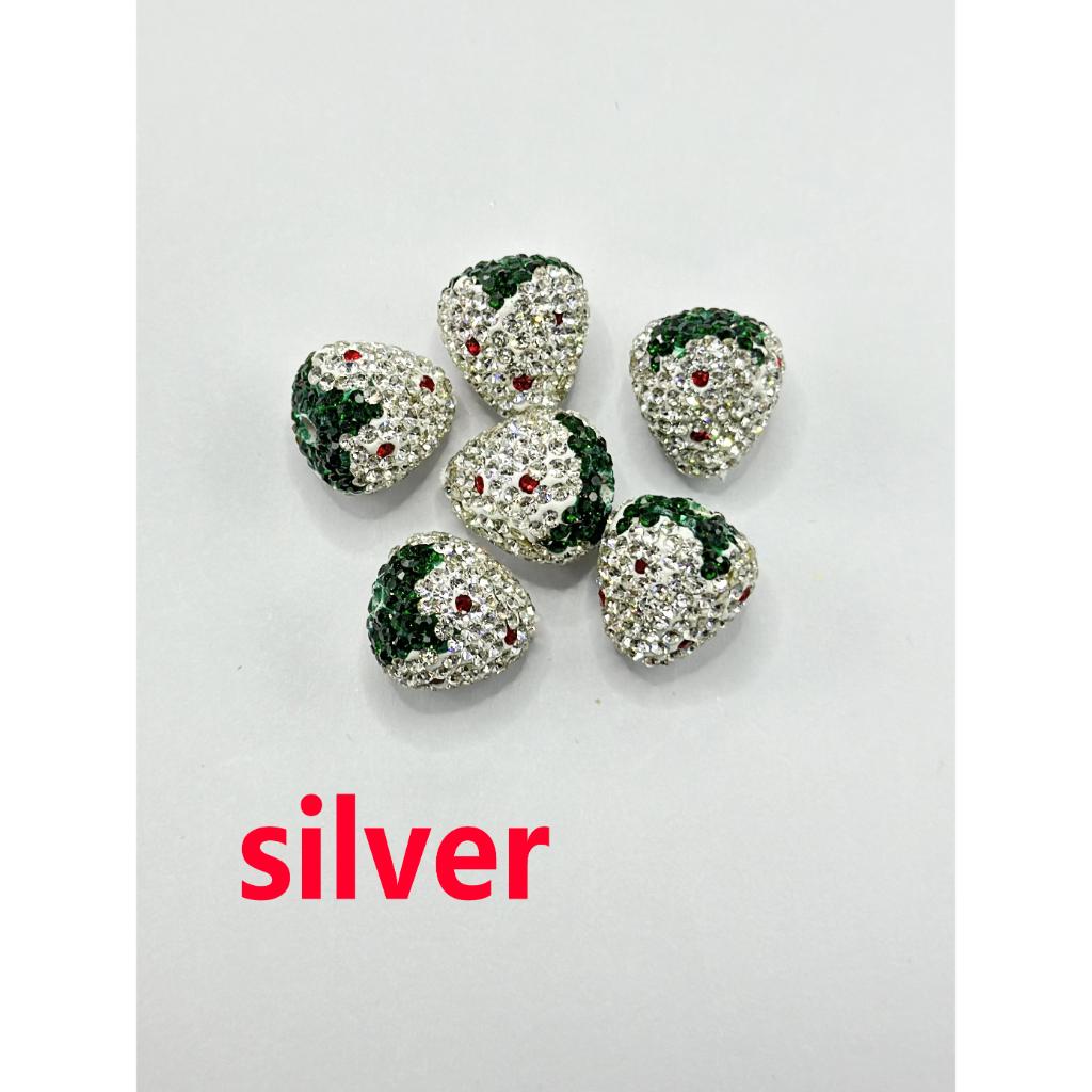 Strawberry Clay Beads with Rhinestones  18mm by 16.5mm, ZY, Can Fit Pen