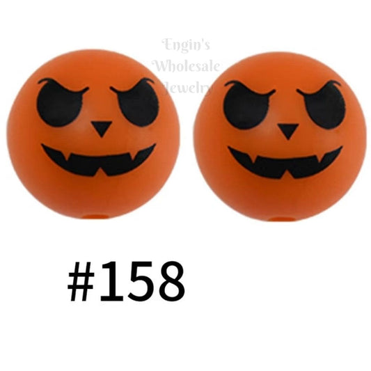 Halloween Jack Orange Printed Silicone Beads Number 158