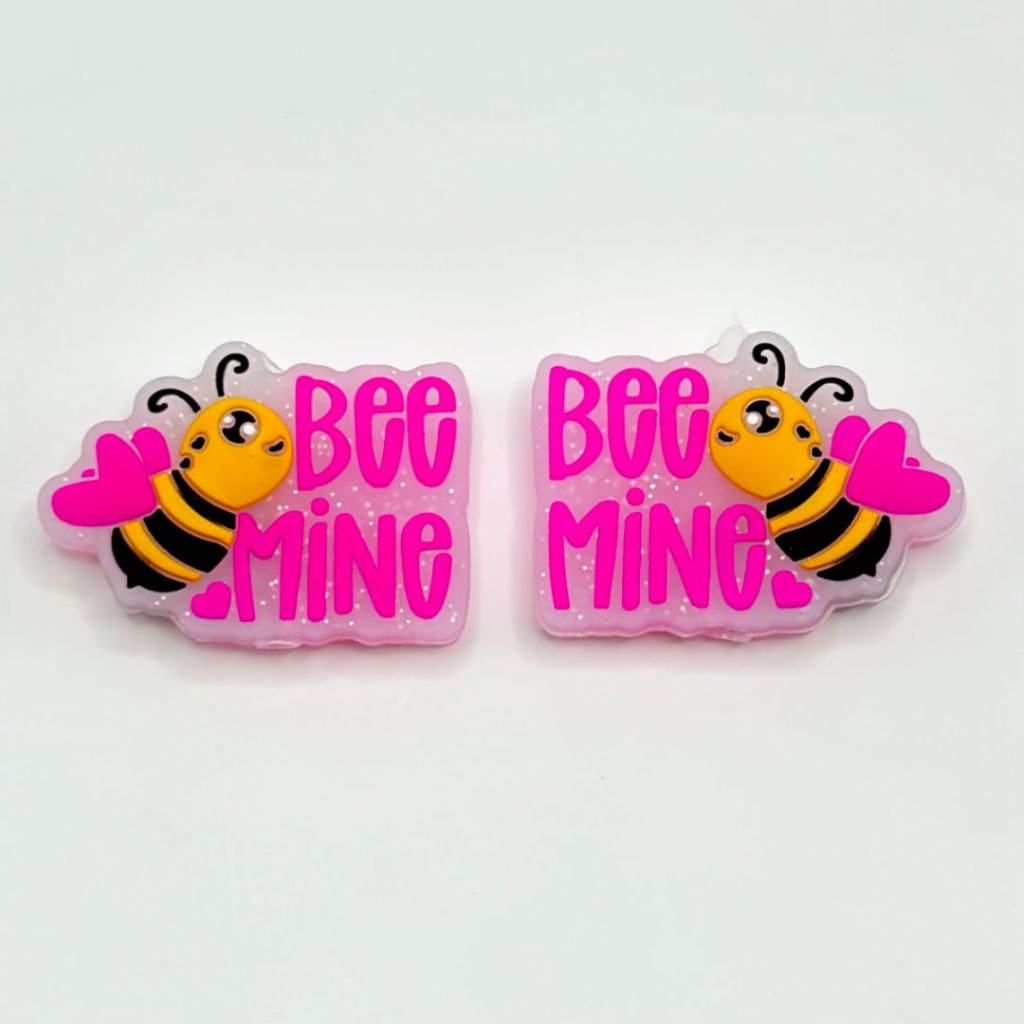 Bee Mine Cute Yellow Bee Red Heart Love Valentines Glitter Silicone Focal Beads